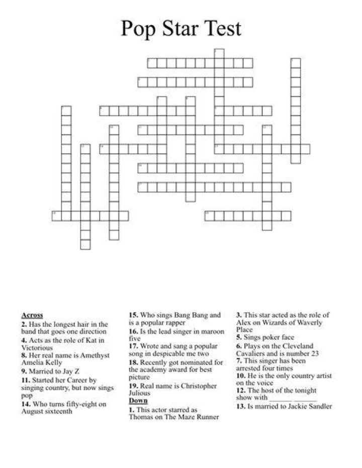 Pop star Crossword Clue