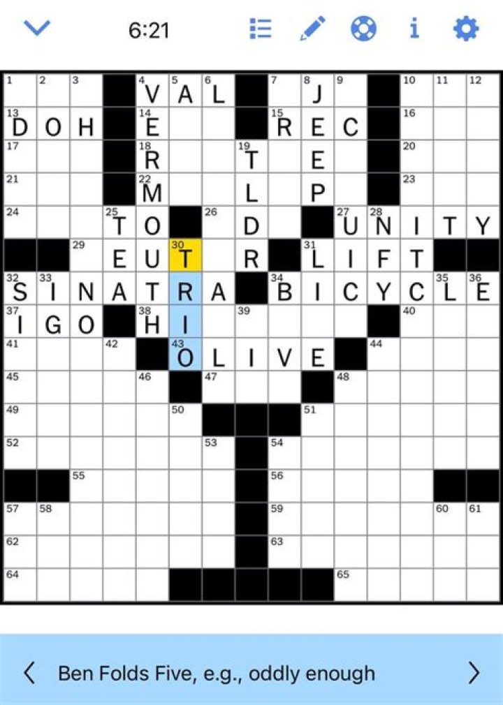The band Ben Folds Five, oddly Crossword Clue